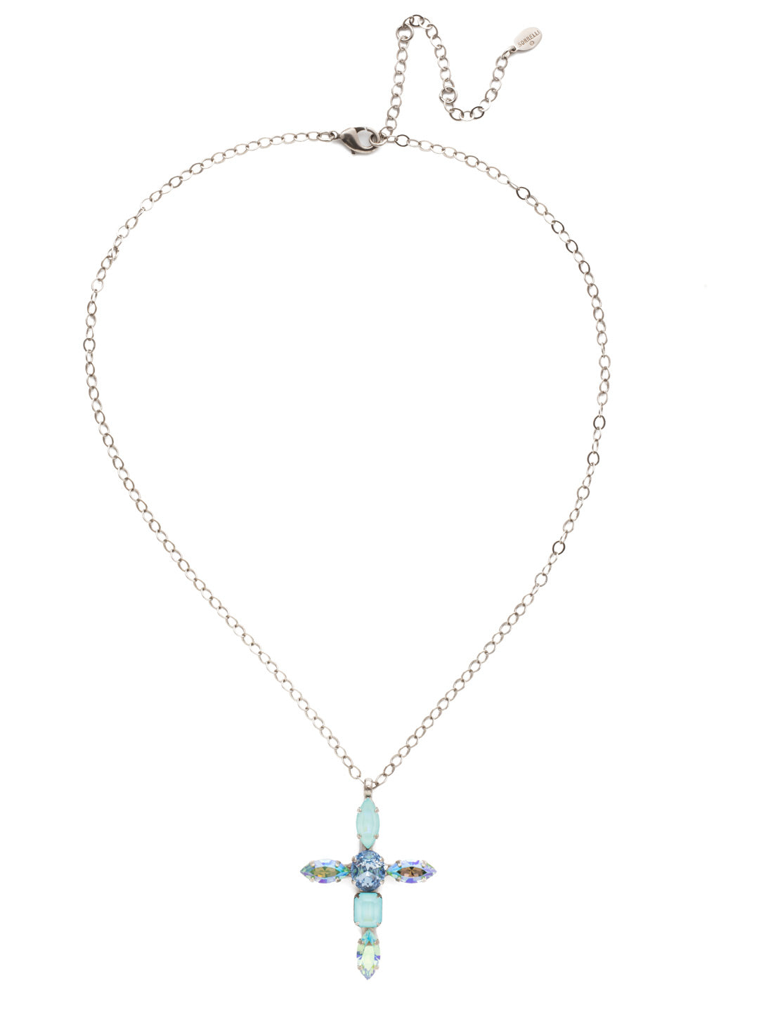 Ansley Pendant Necklace - NET18ASBWB - <p>The Ansley Pendant Necklace features a cross crafted from sparkling navette, antique emerald and round crystals in varying shades. From Sorrelli's Bluewater Breeze collection in our Antique Silver-tone finish.</p>