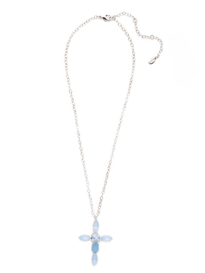Ansley Pendant Necklace - NET18PDWNB - <p>The Ansley Pendant Necklace features a cross crafted from sparkling navette, antique emerald and round crystals in varying shades. From Sorrelli's Windsor Blue collection in our Palladium finish.</p>