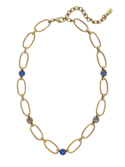 Paige Tennis Necklace - NET3AGVBN - <p>The Paige Tennis Necklace is open, airy and sparkly, too. Metallic links are joined with round Sorrelli crystals that shine bright. From Sorrelli's Venice Blue collection in our Antique Gold-tone finish.</p>