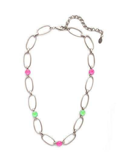 Paige Tennis Necklace - NET3ASWDW - <p>The Paige Tennis Necklace is open, airy and sparkly, too. Metallic links are joined with round Sorrelli crystals that shine bright. From Sorrelli's Wild Watermelon collection in our Antique Silver-tone finish.</p>