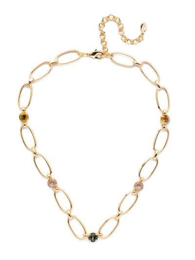 Paige Tennis Necklace - NET3BGCSM - The Paige Tennis Necklace is open, airy and sparkly, too. Metallic links are joined with round Sorrelli crystals that shine bright. From Sorrelli's Cashmere collection in our Bright Gold-tone finish.