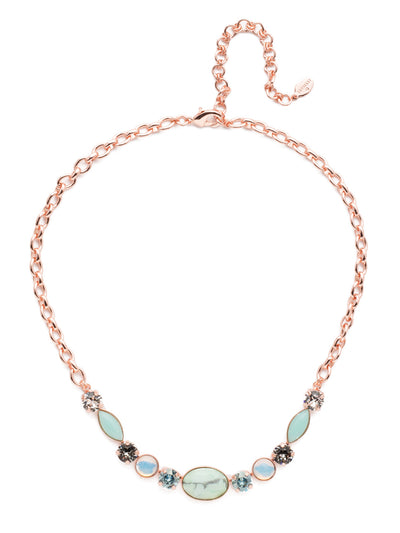 Irvette Tennis Necklace - NET5RGCAZ - Our Irvette Tennis Necklace becomes a point of interest for any outfit. Its stonework and crystal sparkle can work to play up jeans, or add interest to a little black dress. From Sorrelli's Crystal Azure collection in our Rose Gold-tone finish.