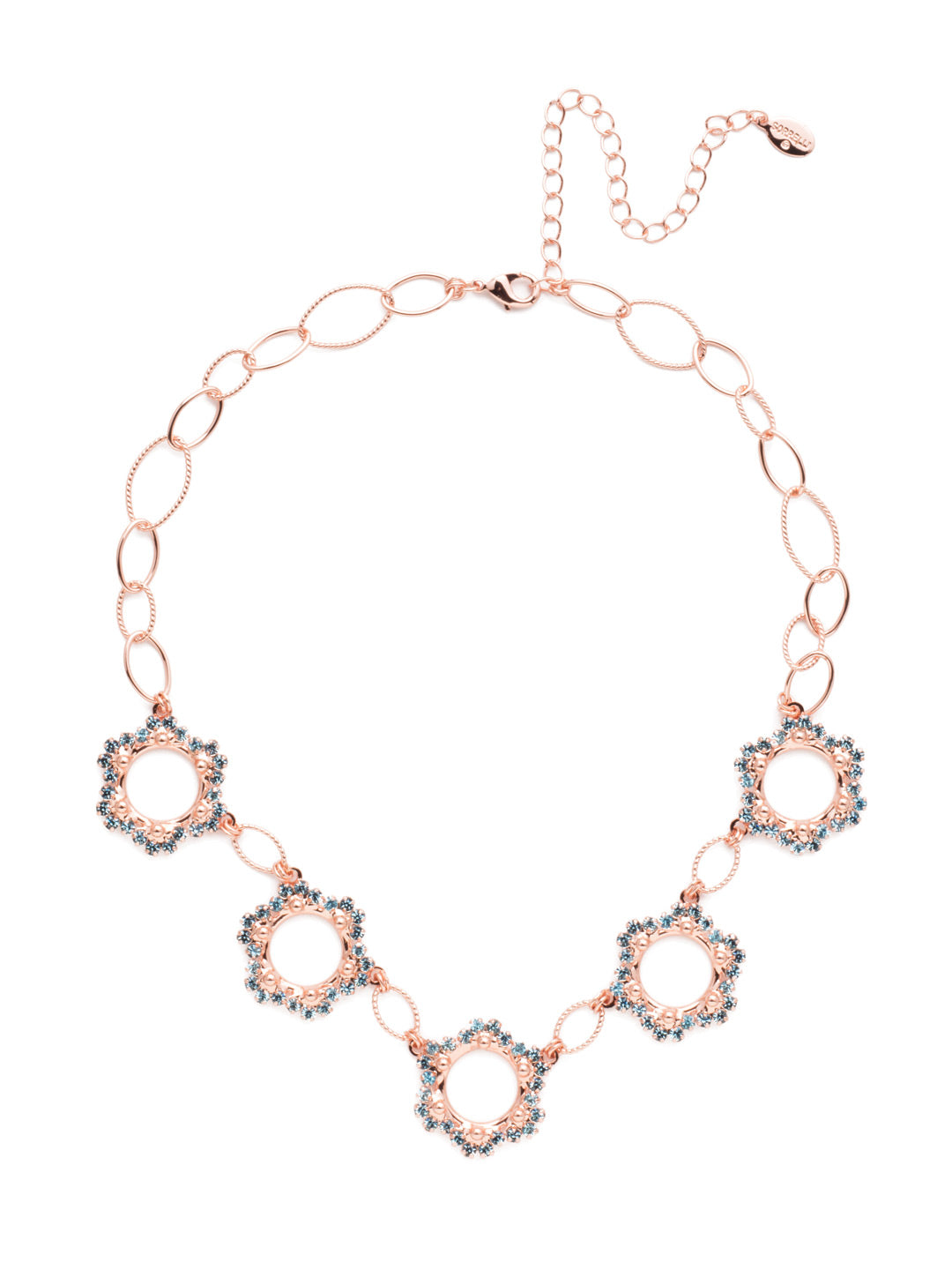 Leva Statement Necklace - NET8RGCAZ - The Leva Statement Necklace refuses to be ignored. Wear the one-of-a-kind piece that features fun filligree metalwork combined with classic links. From Sorrelli's Crystal Azure collection in our Rose Gold-tone finish.