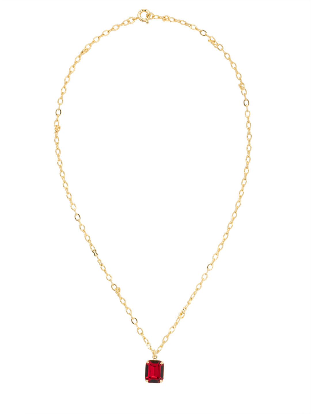 Emmy Pendant Necklace - NET99BGCB - <p>A single emerald cut crystal hangs from a delicate chain with an adjustable spring ring clasp closure. From Sorrelli's Cranberry collection in our Bright Gold-tone finish.</p>