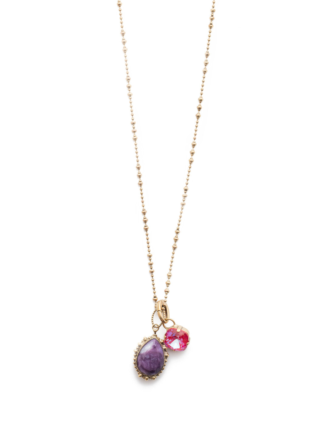 Arizona Pendant Necklace - NEU13AGDCS - <p>Love the charmed look? Get our Arizona Pendant Necklace. A delicate metal chain holds onto a stunning cushion-cut crystal and pear-shaped mineral stone. From Sorrelli's Duchess collection in our Antique Gold-tone finish.</p>
