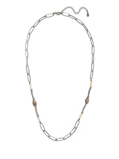 Blanche Long Necklace - NEU2GMGNS - A fun layering piece, our Blanche Long Necklace has a touch of open metal loops, unique bead and stonework, and just the right amount of sparkling crystal gems. From Sorrelli's Golden Shadow collection in our Gun Metal finish.