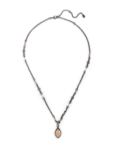 Chantal Long Necklace - NEU3GMGNS - Put on our Chantal Long Necklace as the statement part of a layering affair. The delicate metal chain is dotted with beadwork and the mineral stone pendant in a pear shape is earthy and elegant. From Sorrelli's Golden Shadow collection in our Gun Metal finish.
