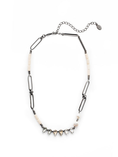 Josie Tennis Necklace - NEU7GMGNS - Our Josie Tennis Necklace embraces many elements all at once: airy metal loops, fun beading and serious sparkle from a row of pear-shaped crystals. From Sorrelli's Golden Shadow collection in our Gun Metal finish.