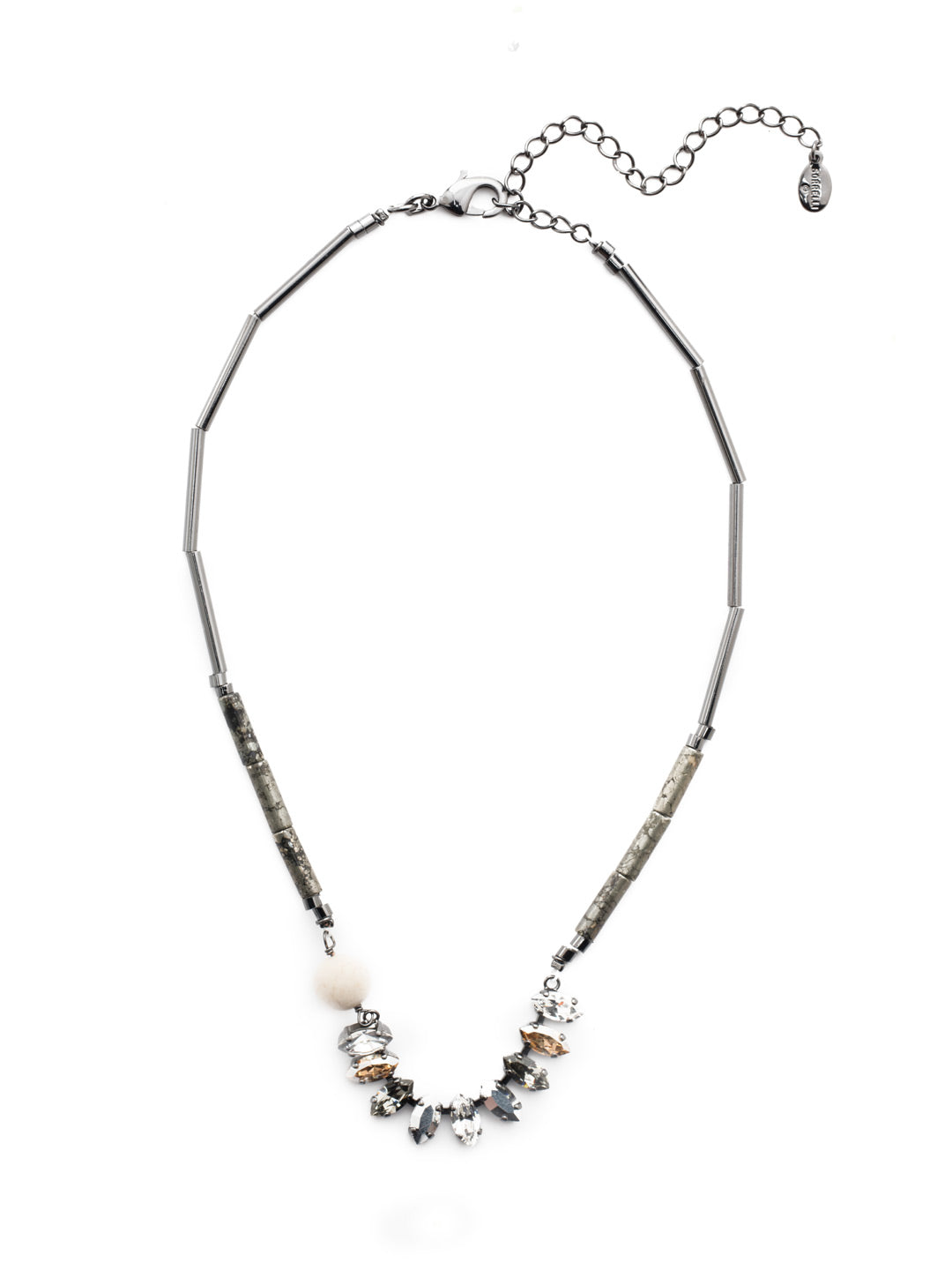 Rita Tennis Necklace - NEU8GMGNS - Want to wear all the trends in one piece? Put on our Rita Tennis Necklace, showcasing a row of stunning navette crystals, a bit of beadwork and some metallic fun, too. From Sorrelli's Golden Shadow collection in our Gun Metal finish.