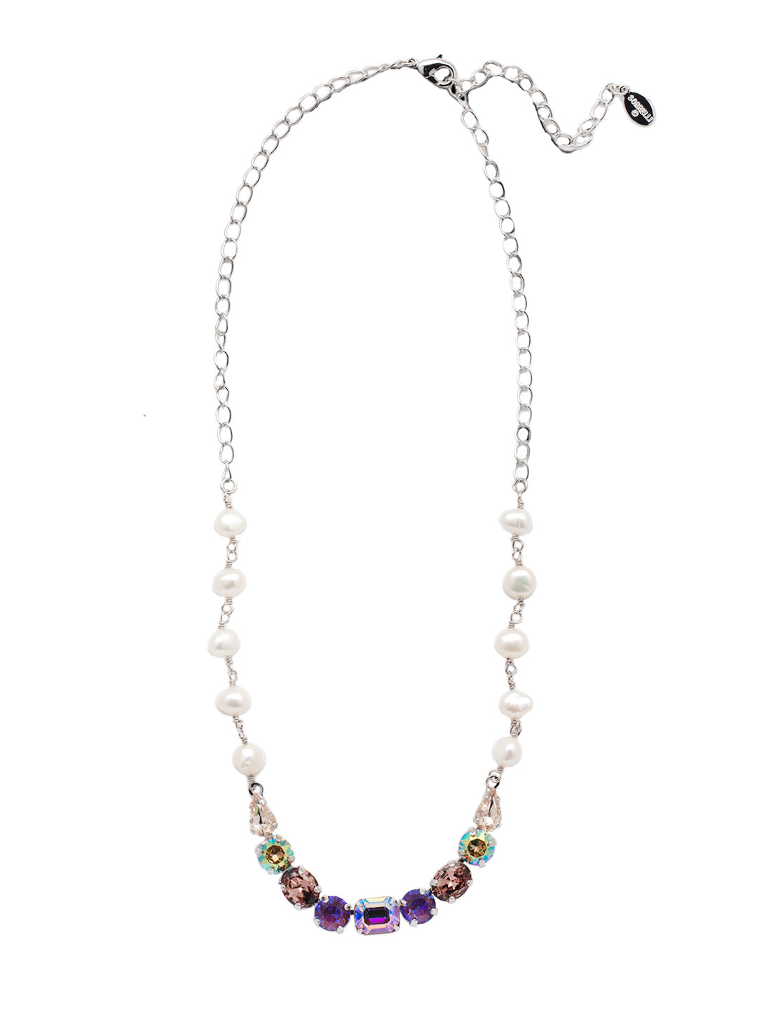 Libby Tennis Necklace - NEU99PDSIP - <p>The Libby Tennis Necklace hosts a string of freshwater pearls and assorted crystals, secured on an adjustable chain with a lobster clasp closure. From Sorrelli's Sienna Plum collection in our Palladium finish.</p>
