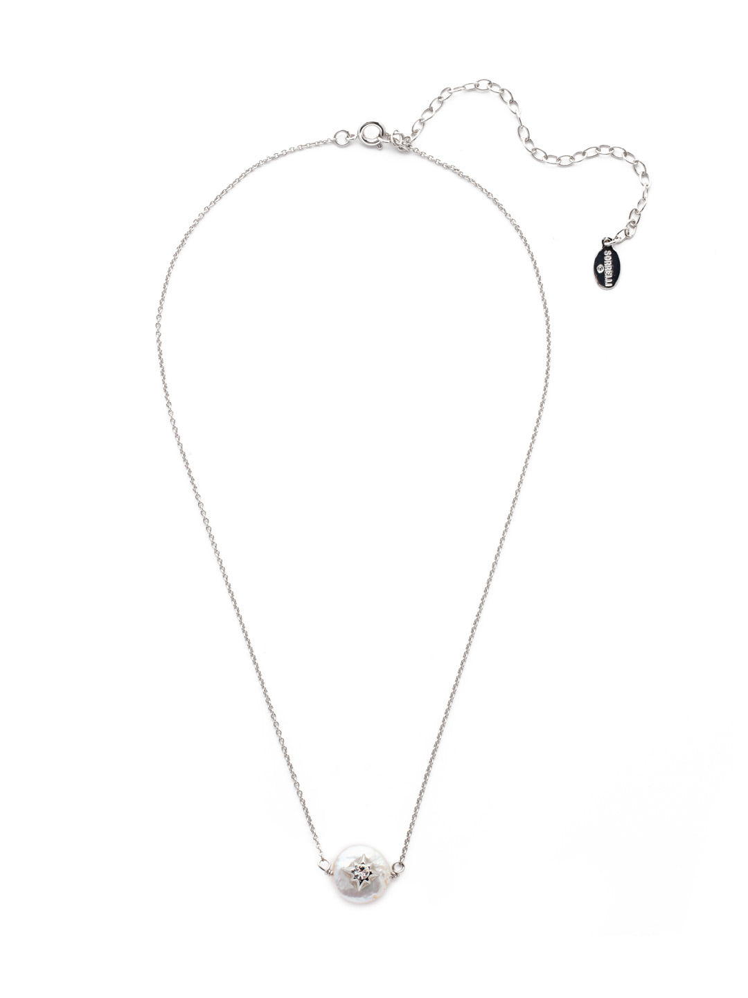 Estella Pendant Necklace - NEV104PDMDP - <p>A single freshwater pearl hosts a metallic star embellished with sparkling crystals. These delicate details sit at the base of a thin adjustable chain, secured with a spring ring clasp. From Sorrelli's Modern Pearl collection in our Palladium finish.</p>