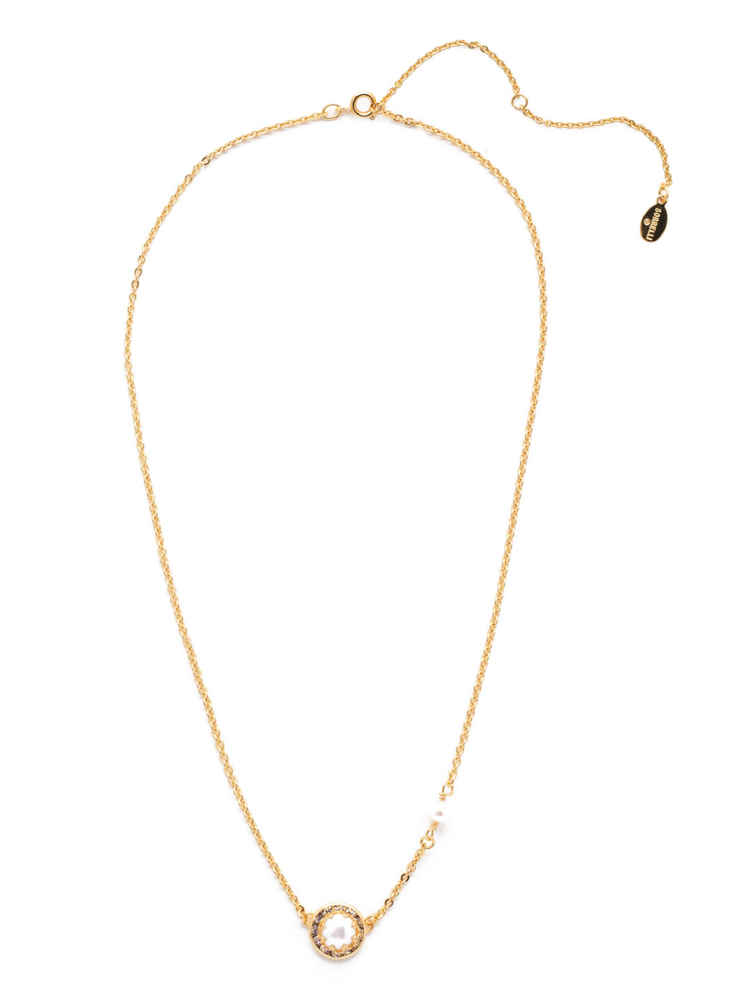 Blair Pendant Necklace - NEV105BGCRY - <p>The Blair Pendant Necklace is the perfect dainty piece to wear with everything! A freshwater pearl takes the spotlight, set in a halo of crystals, while a single delicate pearl sits offset on the adjustable chain. A spring ring clasp secures the necklace. From Sorrelli's Crystal collection in our Bright Gold-tone finish.</p>