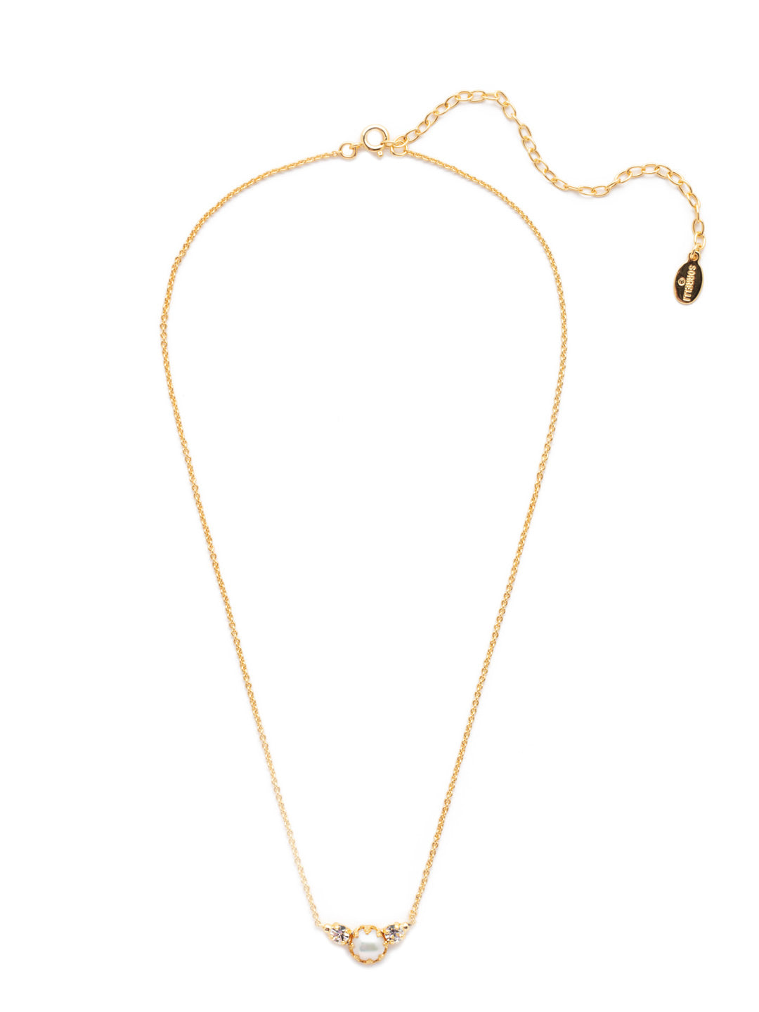 Kit Pendant Necklace - NEV119BGCRY - <p>The Kit Pendant Necklace features a single freshwater pearl nestled between two sparkling crystals. The dainty design makes it perfect for everyday wear! From Sorrelli's Crystal collection in our Bright Gold-tone finish.</p>