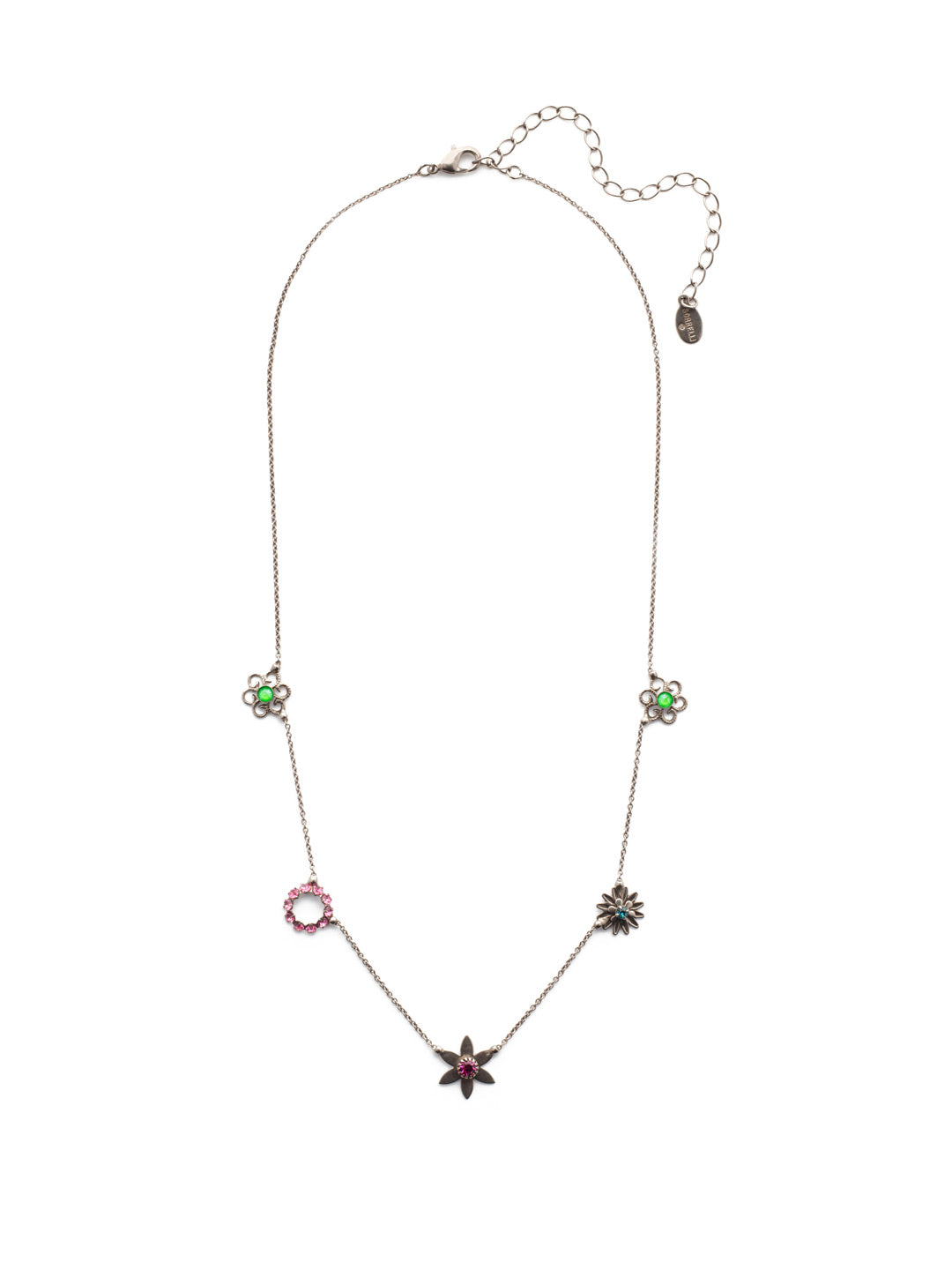 Normani Tennis Necklace - NEV1ASWDW - <p>The Normani Tennis Necklace features a delicate chain dotted with floral charm pieces and sparkling Sorrelli crystals, too. From Sorrelli's Wild Watermelon collection in our Antique Silver-tone finish.</p>