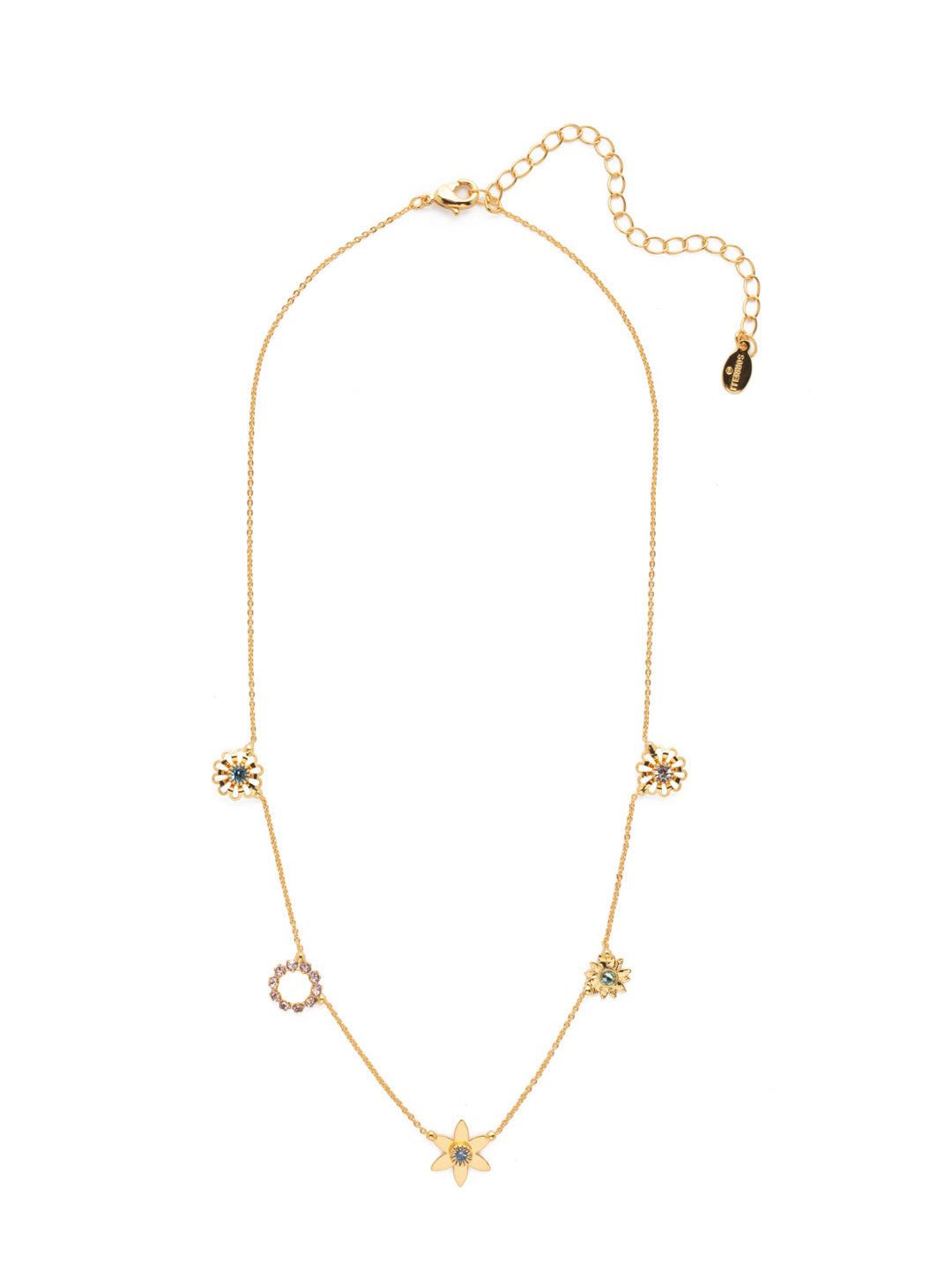 Normani Tennis Necklace - NEV1BGSPR - <p>The Normani Tennis Necklace features a delicate chain dotted with floral charm pieces and sparkling Sorrelli crystals, too. From Sorrelli's Spring Rain collection in our Bright Gold-tone finish.</p>