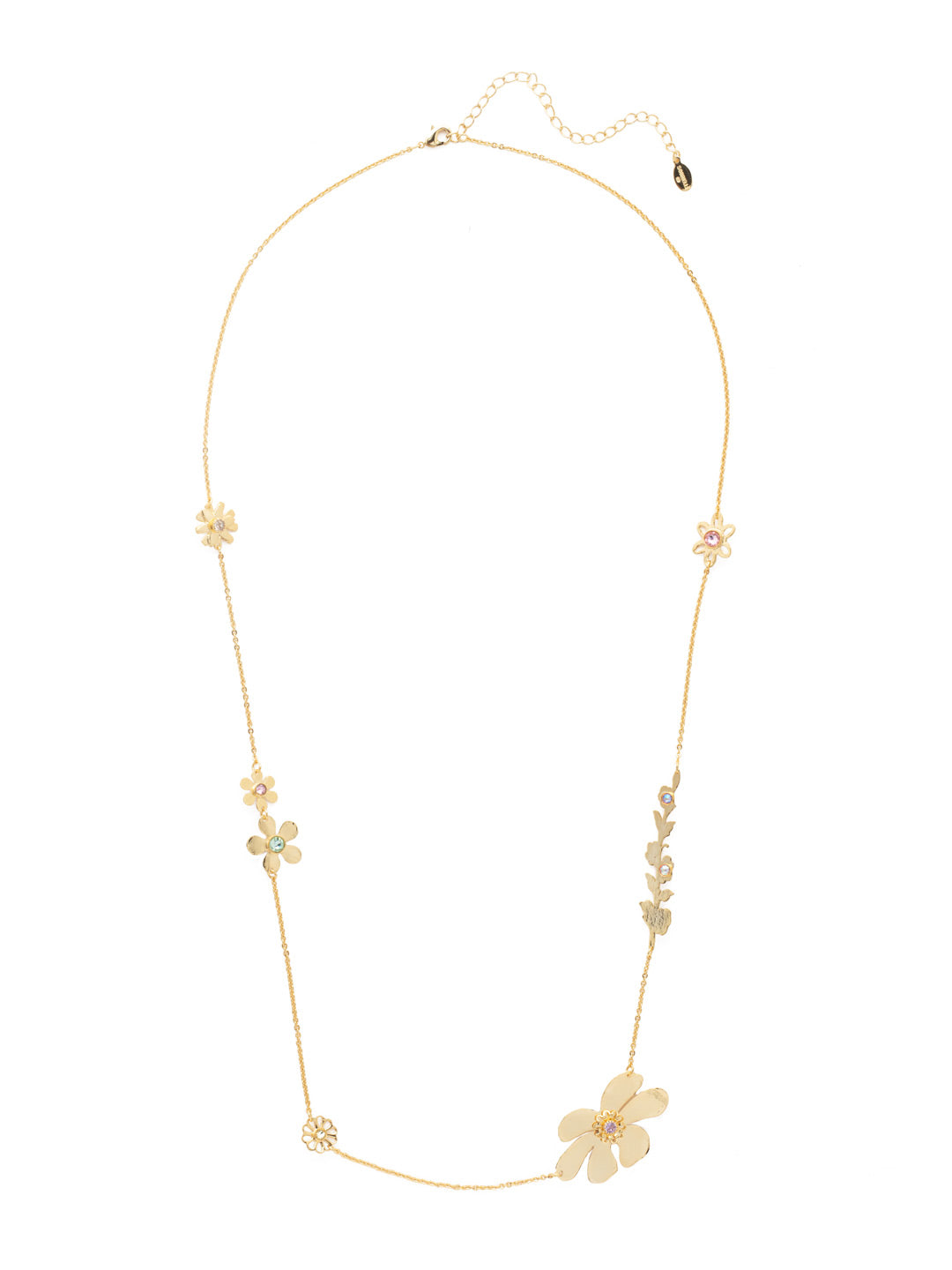Olivia Long Necklace - NEV2BGSPR - <p>Go big and ring in spring with the Olivia Long Necklace, perfect for layering. It features an assortment of fun metallic floral accents and delicate dots of sparkling crystal stones. From Sorrelli's Spring Rain collection in our Bright Gold-tone finish.</p>