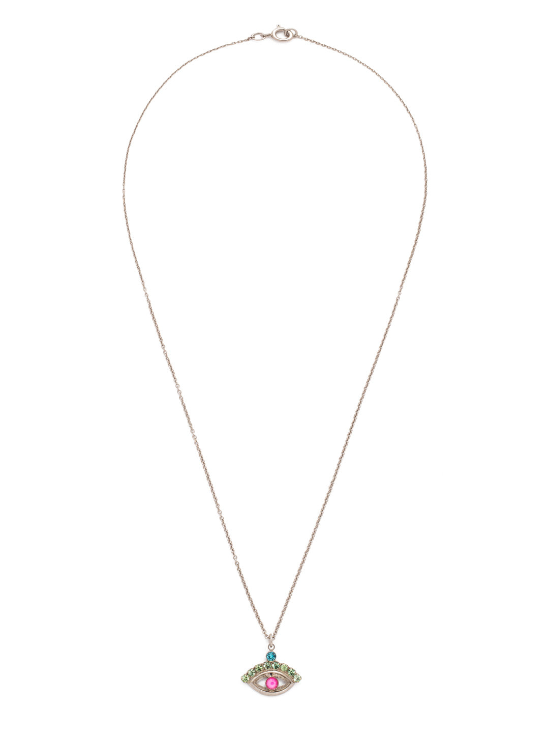 Mini Evil Eye Pendant Necklace - NEV6ASWDW - <p>A must for Evil Eye fans, our Mini Evil Eye Pendant Necklace makes a simple, yet sparkly, statement with crystals. From Sorrelli's Wild Watermelon collection in our Antique Silver-tone finish.</p>