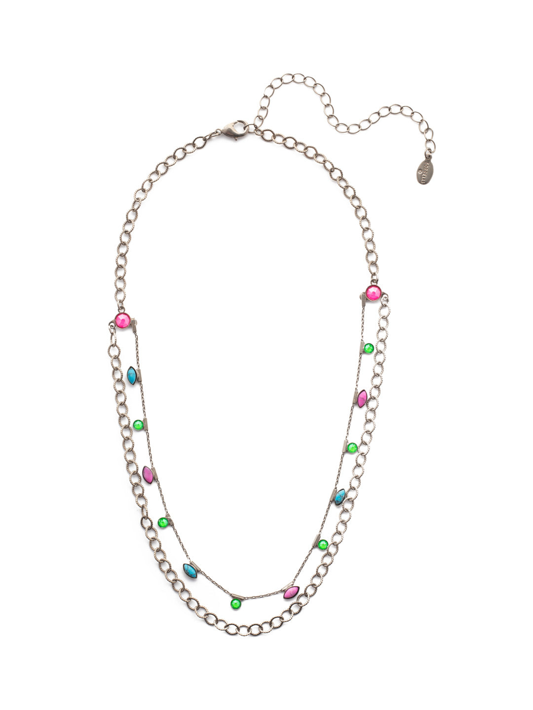 Cruella Layered Necklace - NEV8ASWDW - <p>Fasten on our Cruella Layered Necklace and get two looks in one: chainlink metal and signature Sorrelli sparkle coming from round and navette stones. From Sorrelli's Wild Watermelon collection in our Antique Silver-tone finish.</p>