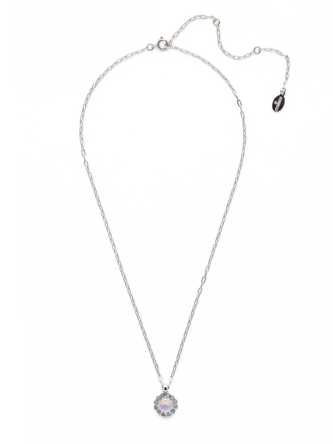 Haute Halo Pendant Necklace - NEX10PDCCC - <p>A single halo set round crystal hangs from a delicate adjustable chain. From Sorrelli's Cotton Candy Clouds collection in our Palladium finish.</p>