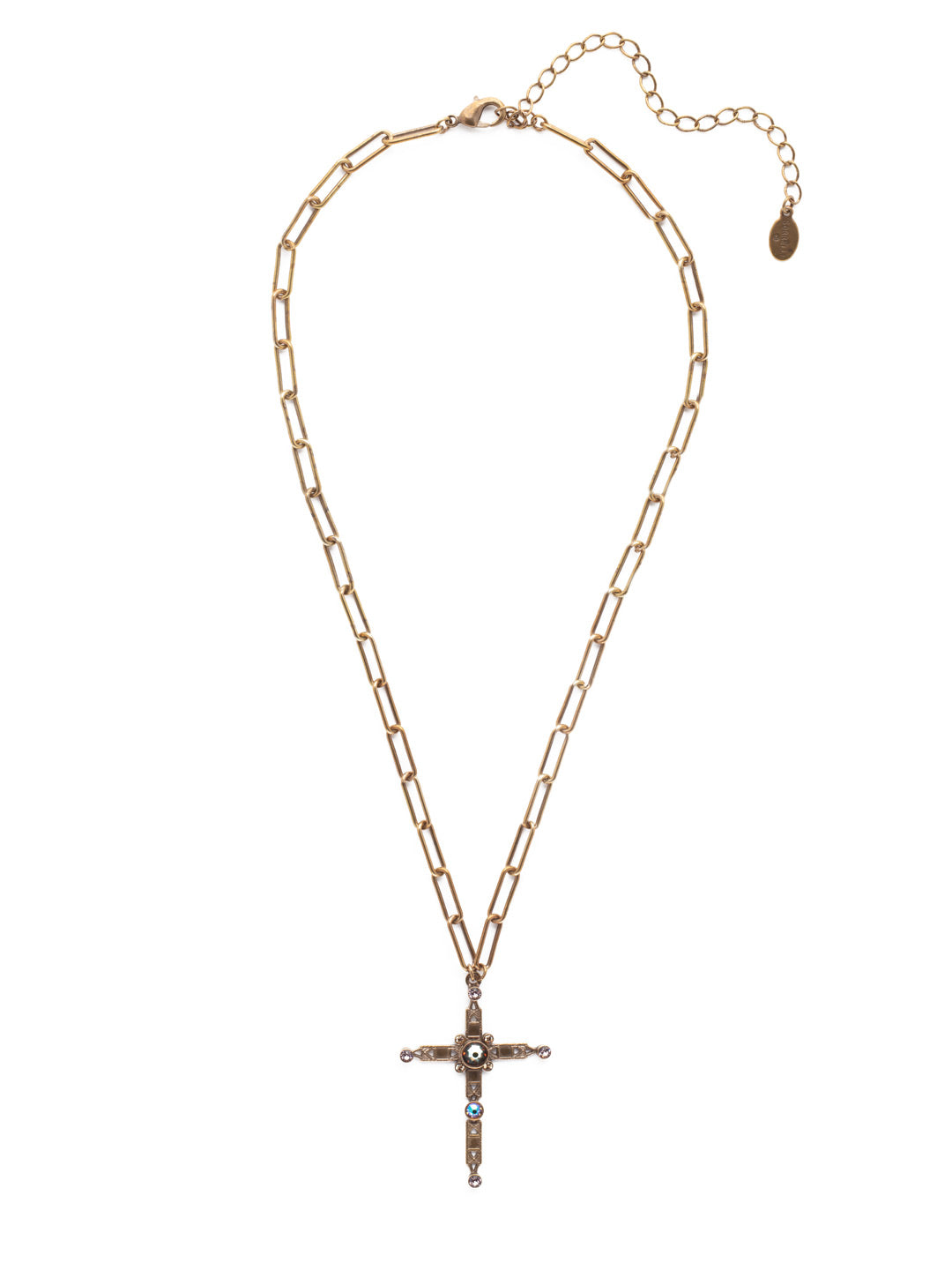 Norah Cross Pendant Necklace - NEX11AGMIR - <p>The Norah Cross Pendant Necklace hosts a modern style cross pendant, overlaid with various crystals and hanging from an adjustable, trendy paperclip chain. From Sorrelli's Mirage collection in our Antique Gold-tone finish.</p>