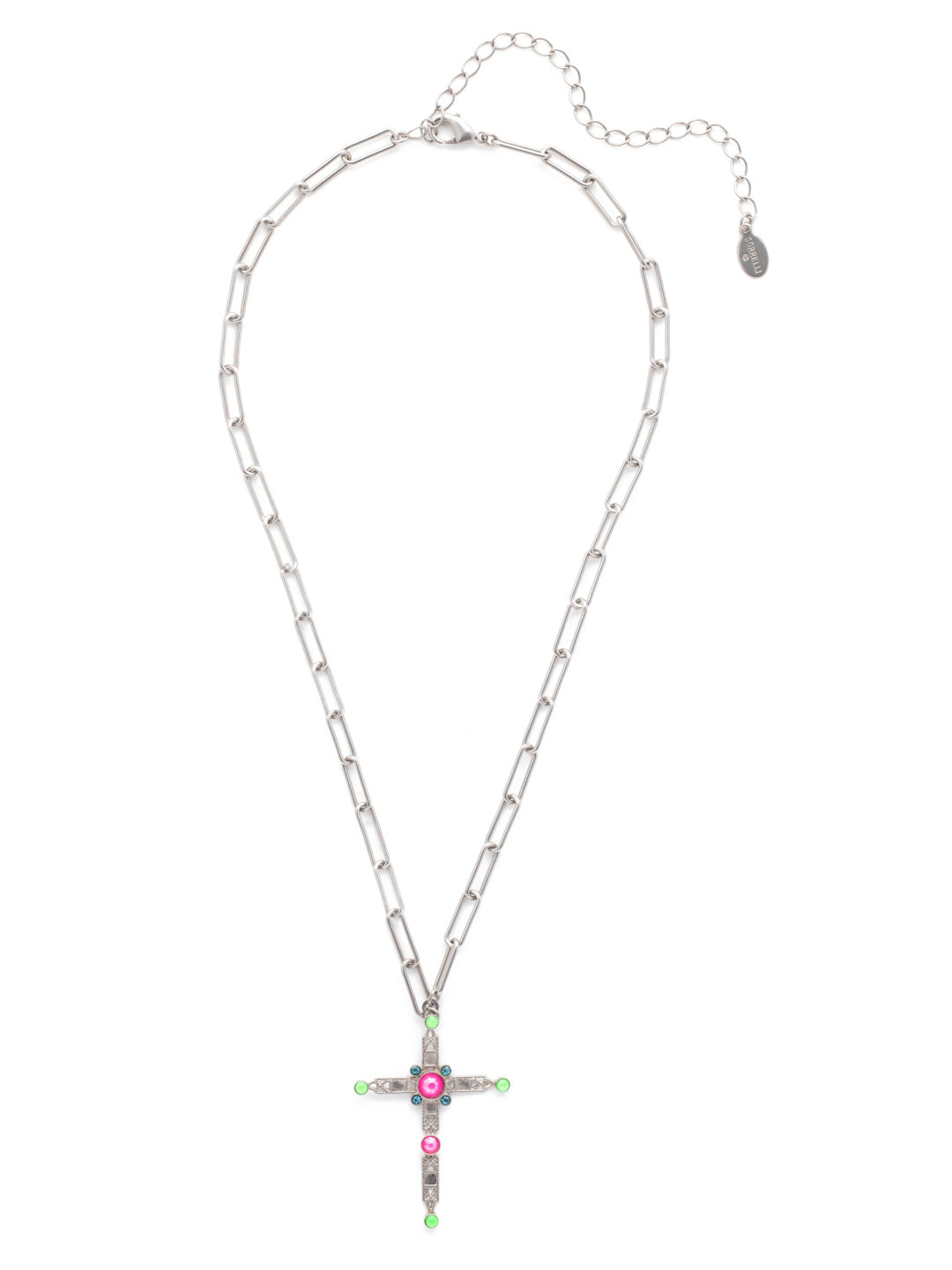 Norah Cross Pendant Necklace - NEX11ASWDW - <p>The Norah Cross Pendant Necklace hosts a modern style cross pendant, overlaid with various crystals and hanging from an adjustable, trendy paperclip chain. From Sorrelli's Wild Watermelon collection in our Antique Silver-tone finish.</p>
