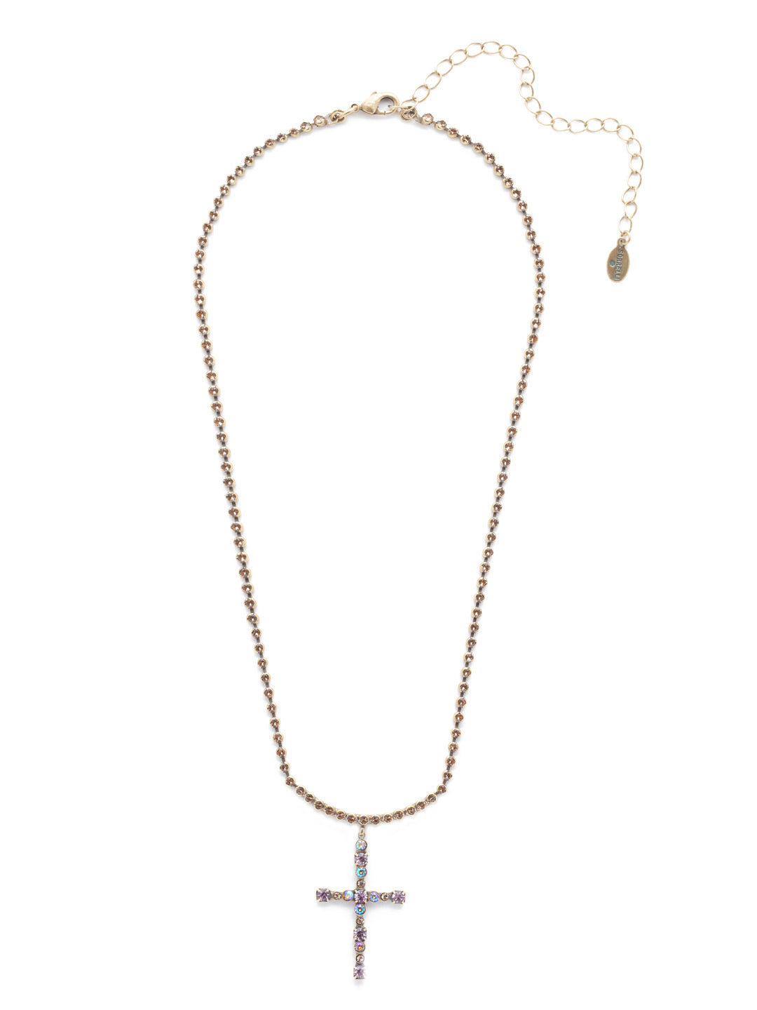 Annalise Cross Pendant Necklace - NEX1AGMIR - <p>The Annalise Cross Pendant Necklace features a single cross pendant covered in crystals, hanging from a crystal-studded adjustable chain with a lobster clasp closure. From Sorrelli's Mirage collection in our Antique Gold-tone finish.</p>