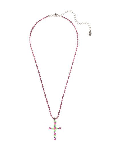 Annalise Cross Pendant Necklace - NEX1ASWDW - <p>The Annalise Cross Pendant Necklace features a single cross pendant covered in crystals, hanging from a crystal-studded adjustable chain with a lobster clasp closure. From Sorrelli's Wild Watermelon collection in our Antique Silver-tone finish.</p>