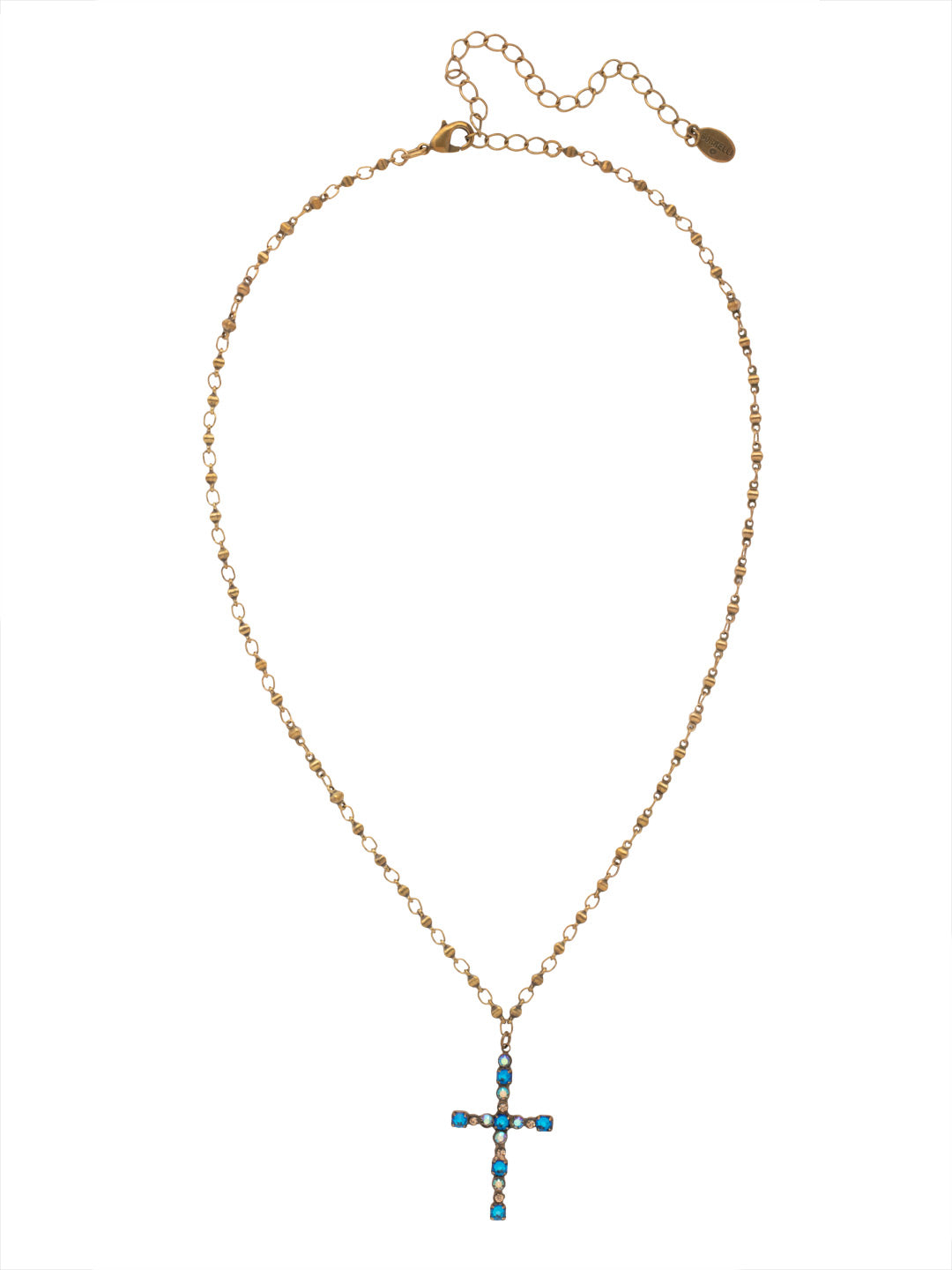 Charmaine Cross Pendant Necklace - NEX2AGVBN - <p>Perfect for any occasion, the Charmaine Cross Pendant Necklace spotlights a crystal studded cross on an adjustable chain. From Sorrelli's Venice Blue collection in our Antique Gold-tone finish.</p>