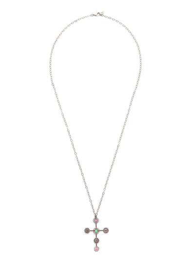 Logan Cross Pendant Necklace - NEX3ASWDW - <p>Perfect for spring, the Logan Cross Pendant Necklace beautifully blends flowers and crystals on a cross pendant, hanging from an adjustable chain. From Sorrelli's Wild Watermelon collection in our Antique Silver-tone finish.</p>