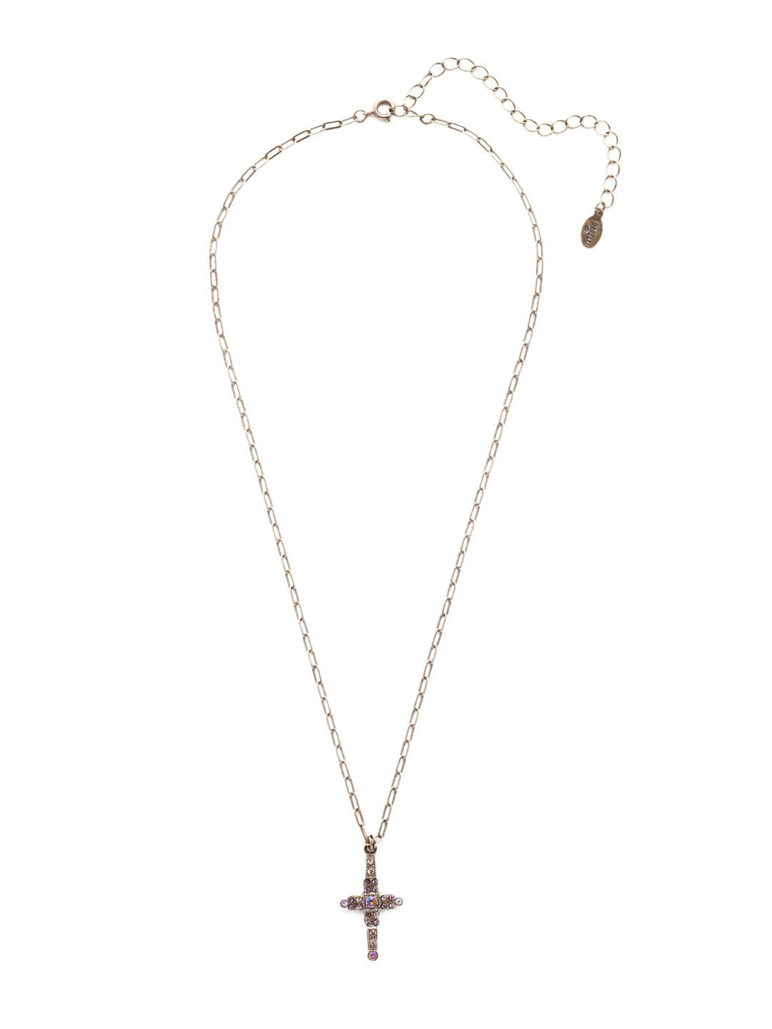 Bridget Cross Pendant Necklace - NEX4AGMIR - <p>Dainty and delicate, The Bridget Cross Pendant Necklace is the perfect wardrobe staple. A small cross pendant covered in crystals hangs prominently on an adjustable chain. From Sorrelli's Mirage collection in our Antique Gold-tone finish.</p>