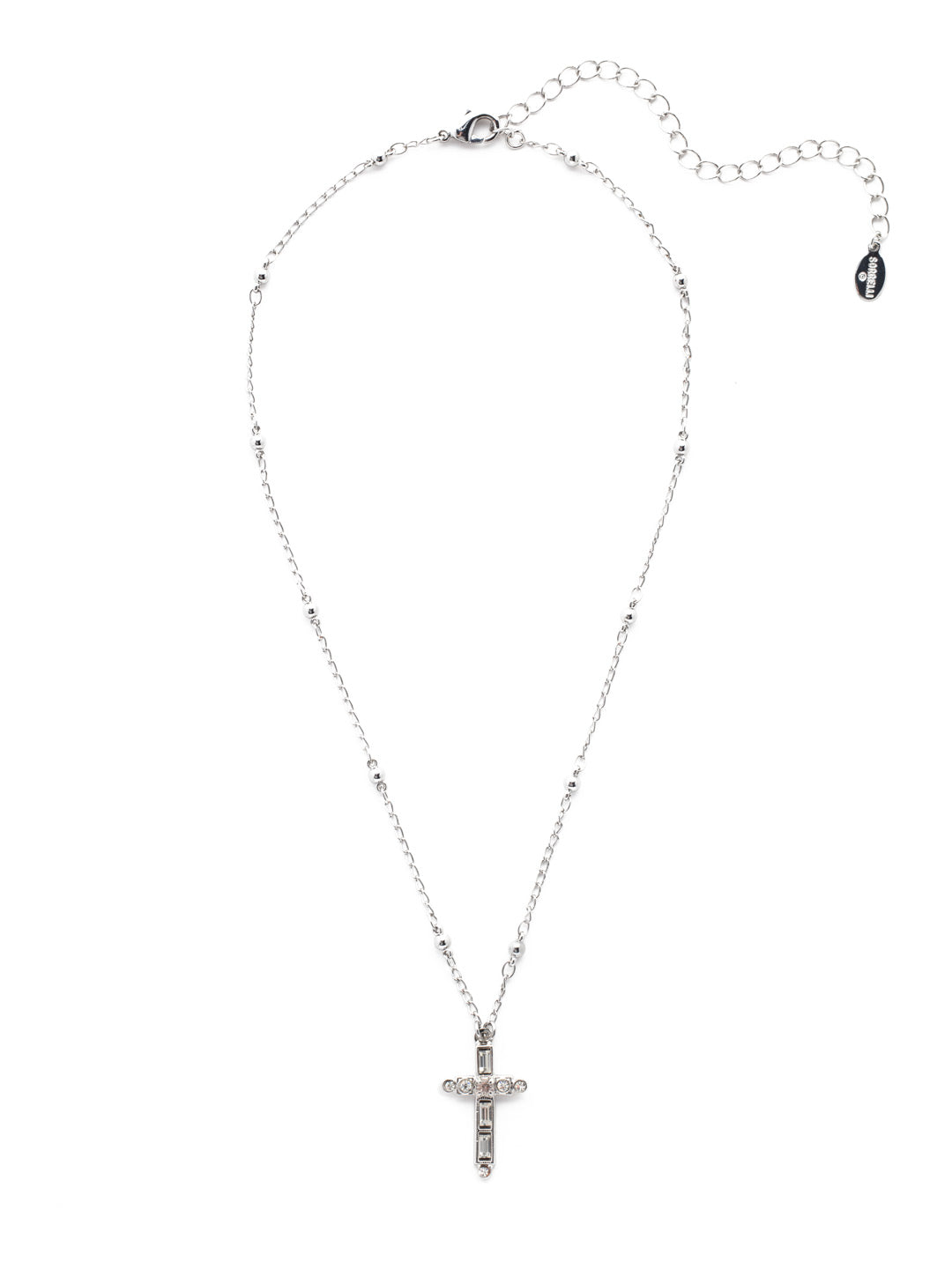 Millicent Cross Pendant Necklace - NEX5PDCRY - The Millicent Cross Pendant Necklace elevates a classic cross pendant with crystals and a studded adjustable chain. From Sorrelli's Crystal collection in our Palladium finish.