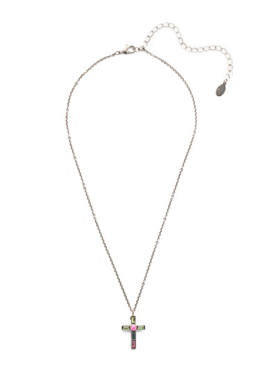 Teagan Cross Pendant Necklace - NEX6ASWDW - <p>The Teagan Cross Pendant Necklace features a single crystal encrusted cross hanging from an adjustable chain. From Sorrelli's Wild Watermelon collection in our Antique Silver-tone finish.</p>