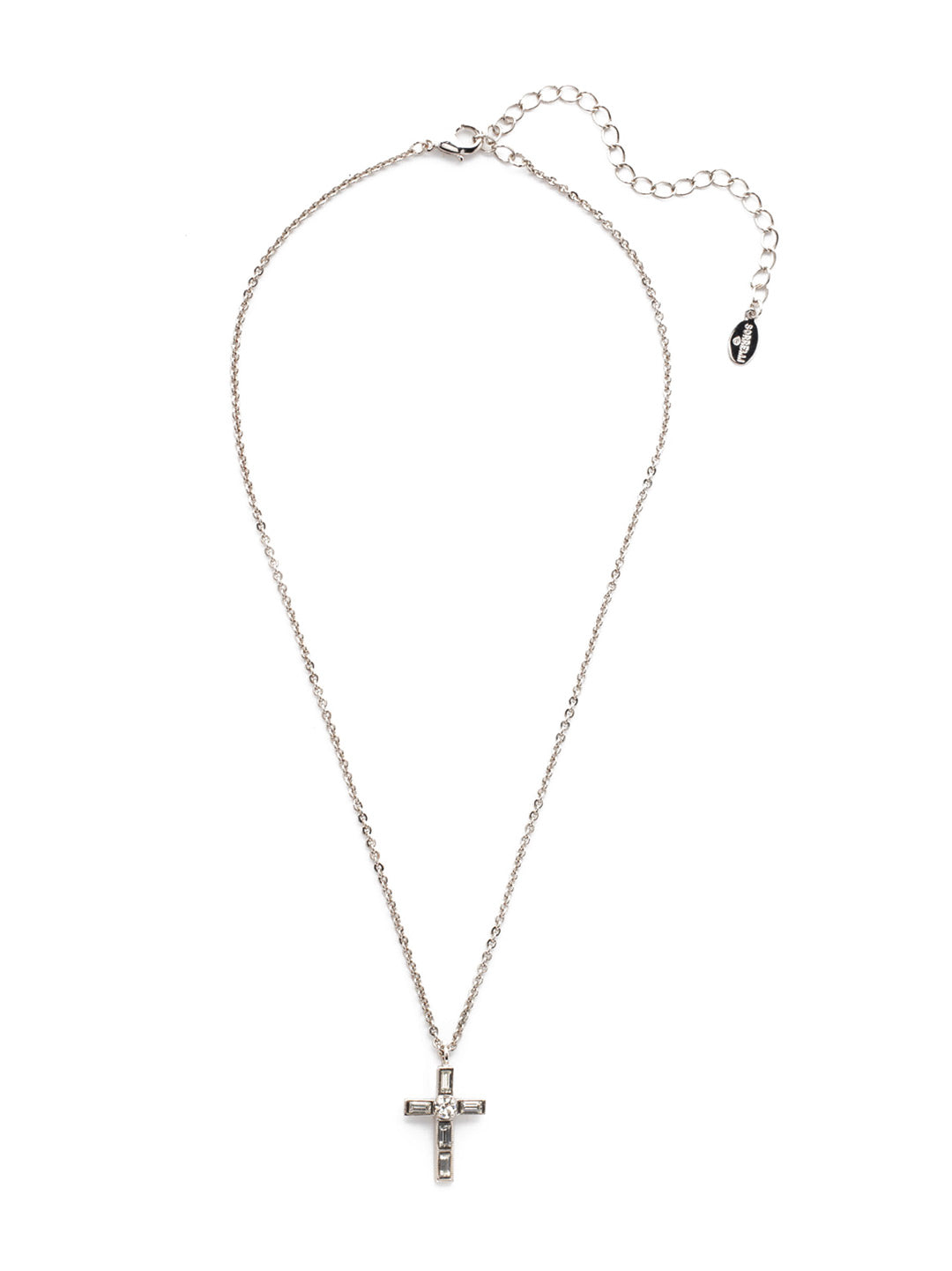 Teagan Cross Pendant Necklace - NEX6PDCRY - The Teagan Cross Pendant Necklace features a single crystal encrusted cross hanging from an adjustable chain. From Sorrelli's Crystal collection in our Palladium finish.