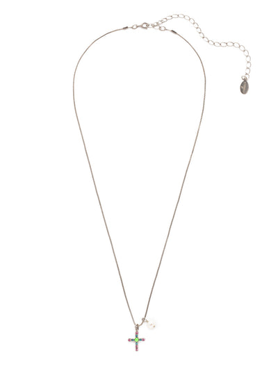 Joelle Cross Pendant Necklace - NEX8ASWDW - <p>The elegance of a single freshwater pearl and a crystal cross makes the Joelle Cross Pendant Necklace a wardrobe staple. From Sorrelli's Wild Watermelon collection in our Antique Silver-tone finish.</p>