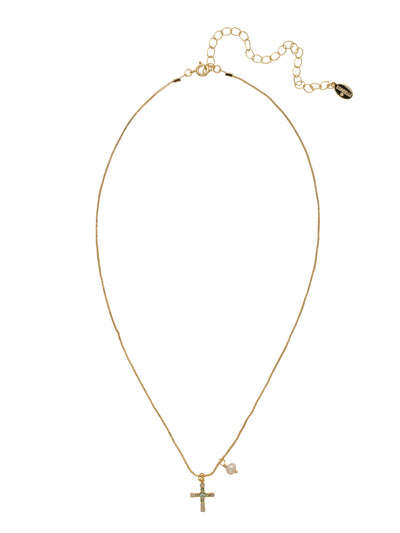 Joelle Cross Pendant Necklace - NEX8BGSGR - <p>The elegance of a single freshwater pearl and a crystal cross makes the Joelle Cross Pendant Necklace a wardrobe staple. From Sorrelli's Sage Green collection in our Bright Gold-tone finish.</p>