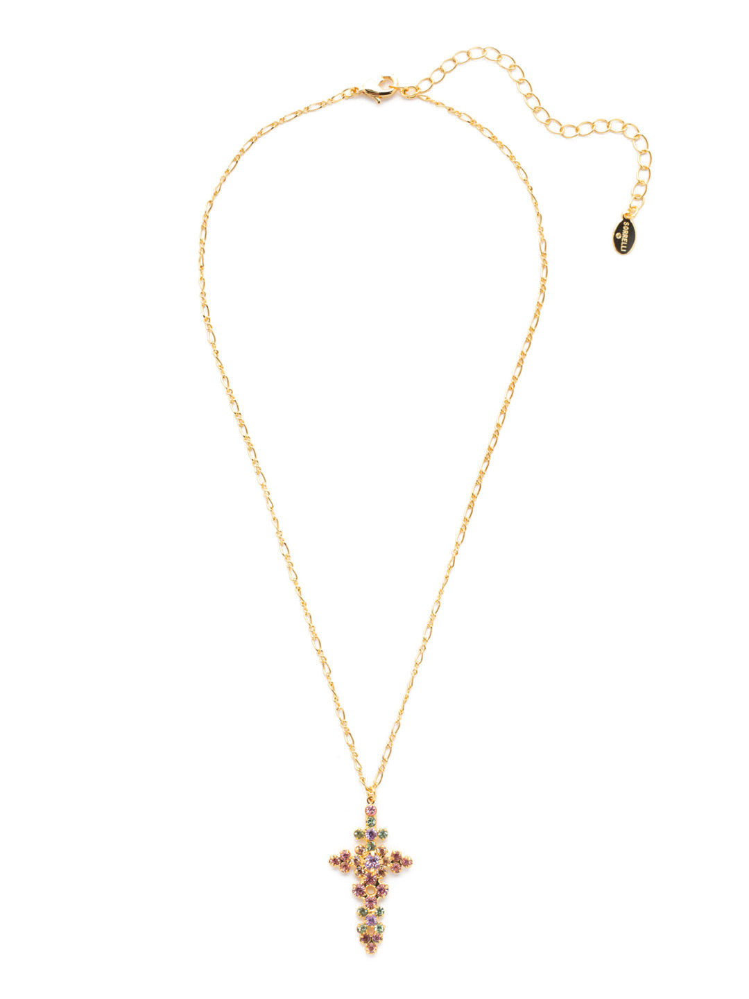 Kennedy Cross Pendant Necklace - NEX9BGSPR - Decorated with a variety of crystals and hanging from an adjustable chain, the Kennedy Cross Pendant takes a classic cross and elevates it into an updated wardrobe staple From Sorrelli's Spring Rain collection in our Bright Gold-tone finish.