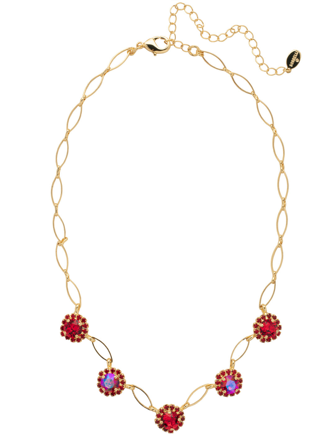 Haute Halo Oval Tennis Necklace - NEY12BGCB - <p>The Haute Halo Oval Tennis Necklace combines halo set round crystals and small oval hoops, linked together, creating a stunning statement piece. From Sorrelli's Cranberry collection in our Bright Gold-tone finish.</p>
