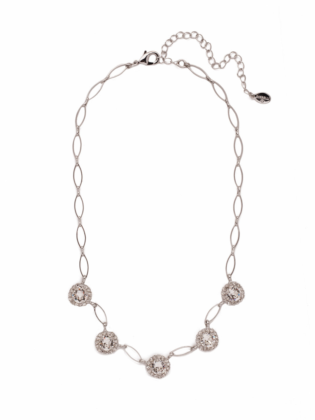 Haute Halo Oval Tennis Necklace - NEY12PDCRY - <p>The Haute Halo Oval Tennis Necklace combines halo set round crystals and small oval hoops, linked together, creating a stunning statement piece. From Sorrelli's Crystal collection in our Palladium finish.</p>