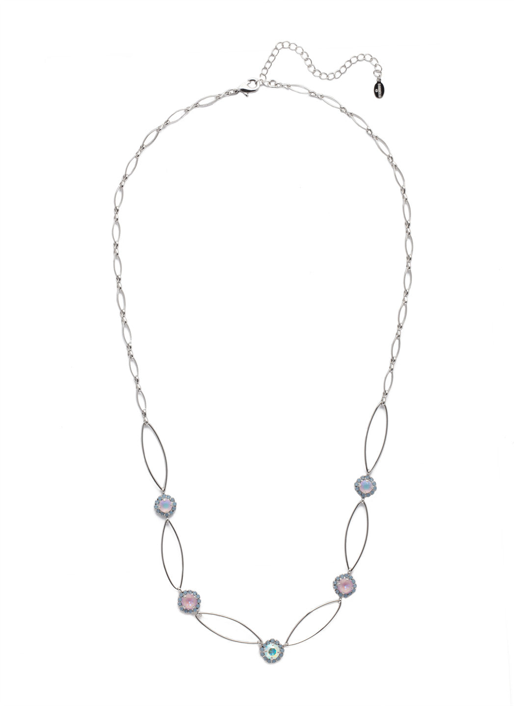 Haute Halo Oval Long Necklace - NEY13PDCCC - <p>Layer on the Haute Halo Oval Long Necklace to create a trendy look! Alternating metal tone oblong hoops and halo set crystals hang perfectly from an adjustable chain with a lobster claw closure. From Sorrelli's Cotton Candy Clouds collection in our Palladium finish.</p>