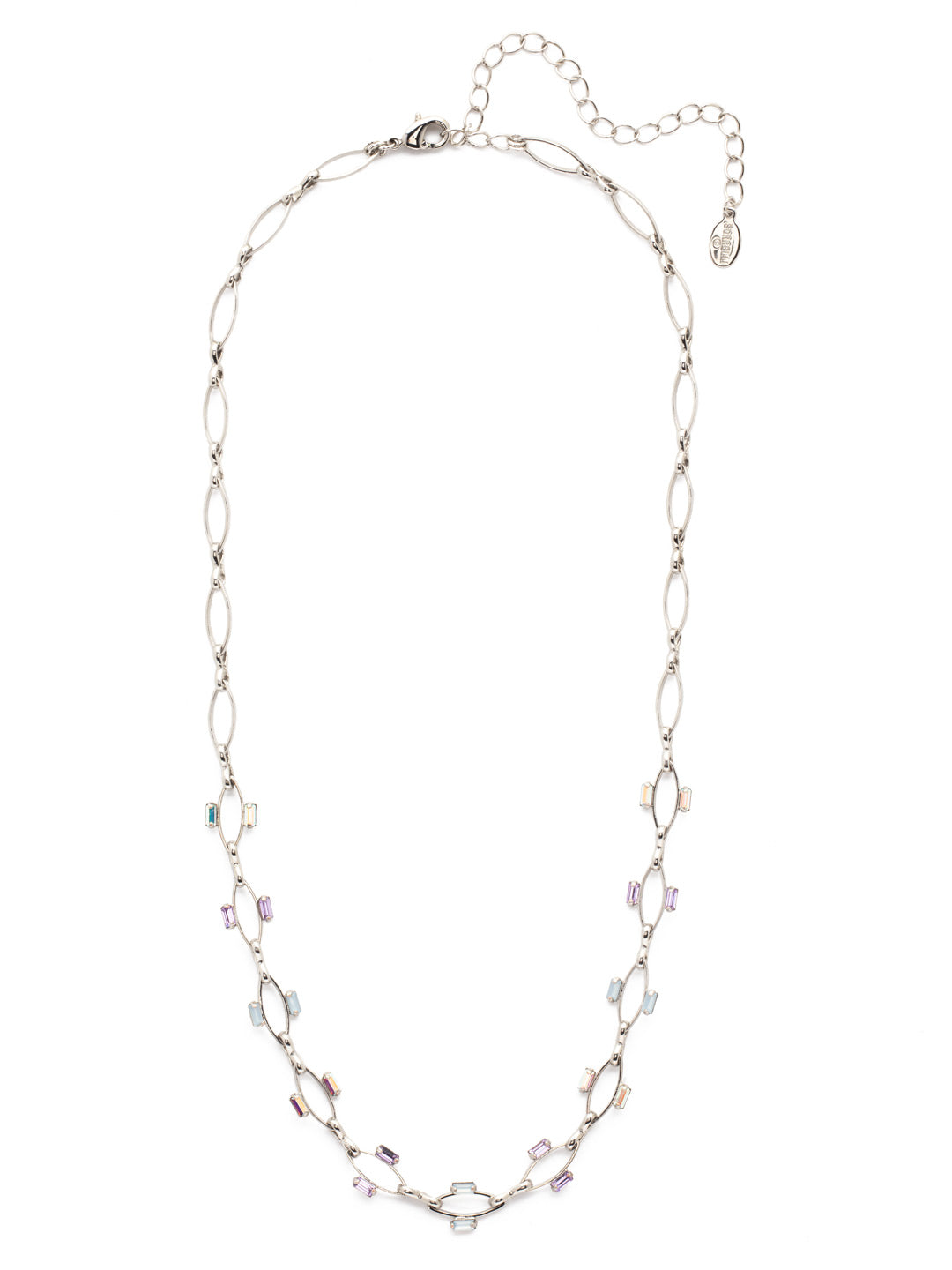 Violette Petite Tennis Necklace - NEY24PDCCC - <p>A strand of petite baguette crystal encrusted ovals string together on an adjustable chain. From Sorrelli's Cotton Candy Clouds collection in our Palladium finish.</p>
