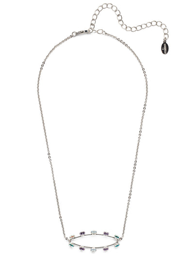 Violette Ovale Pendant Necklace - NEY26PDCCC - <p>A single baguette crystal embellished oval hangs at the base of a delicate adjustable chain with a lobster clasp closure. From Sorrelli's Cotton Candy Clouds collection in our Palladium finish.</p>
