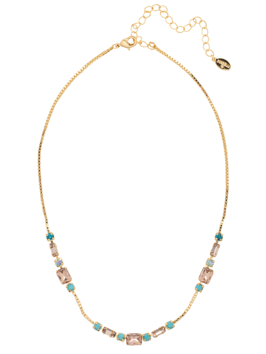Emmy Tennis Necklace - NEY31BGSOP - <p>An assortment of crystals delicately line an adjustable chain with a lobster clasp closure. From Sorrelli's South Pacific collection in our Bright Gold-tone finish.</p>