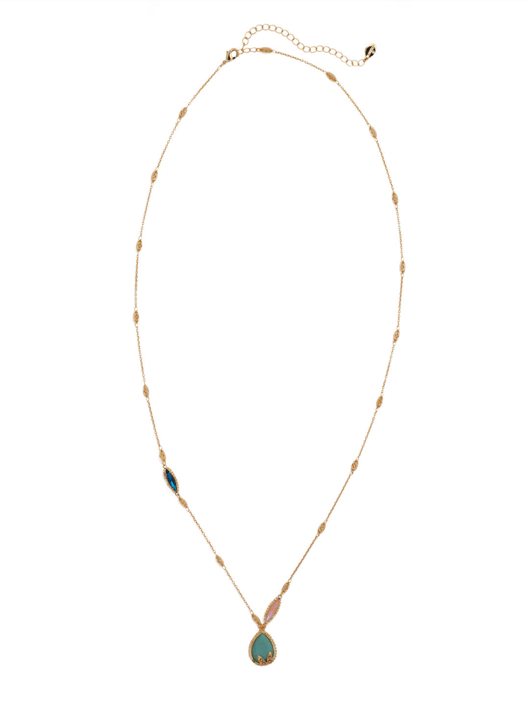 Sandy Embellished Long Necklace - NEZ16BGSOP - <p>The Sandy Embellished Long Necklace features a bold teardrop stone, held in place by decorative prongs, and sits predominately at the base of a delicate chain that is embellished with two crystals. From Sorrelli's South Pacific collection in our Bright Gold-tone finish.</p>