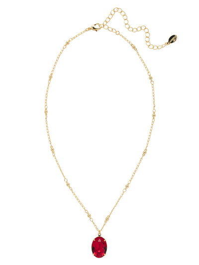 Leslie Short Pendant Necklace - NEZ18BGCB - The Leslie Short Pendant Necklace spotlights a bold and beautiful oval crystal on a decorative chain, secured by a lobster clasp closure. From Sorrelli's Cranberry collection in our Bright Gold-tone finish.