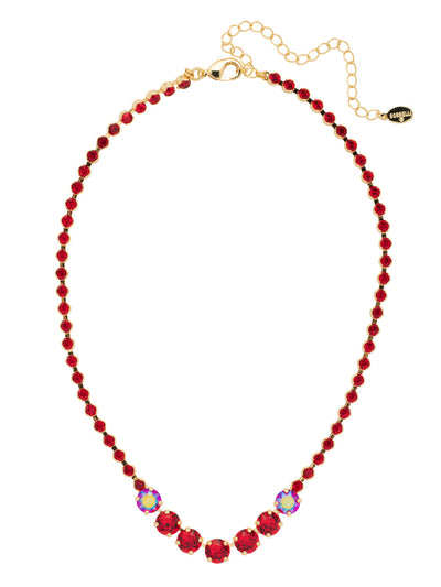 Coco Tennis Necklace - NEZ31BGCB - <p>The Coco Tennis necklace shines all around; a crystal studded adjustable chain hosts a row of round crystals, secured in the back with a lobster claw clasp. From Sorrelli's Cranberry collection in our Bright Gold-tone finish.</p>