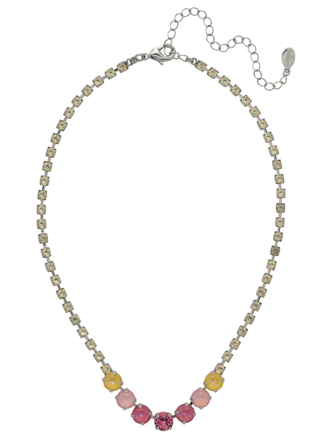Coco Tennis Necklace - NEZ31PDPPN - <p>The Coco Tennis necklace shines all around; a crystal studded adjustable chain hosts a row of round crystals, secured in the back with a lobster claw clasp. From Sorrelli's Pink Pineapple collection in our Palladium finish.</p>