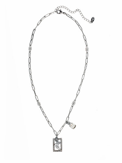 Crissa Pendant Necklace - NEZ3PDCRY - <p>The Crissa Pendant Necklace spotlights a delicately detailed rectangle charm and a single emerald cut crystal on a paperclip chain, secured with a lobster clasp closure. From Sorrelli's Crystal collection in our Palladium finish.</p>