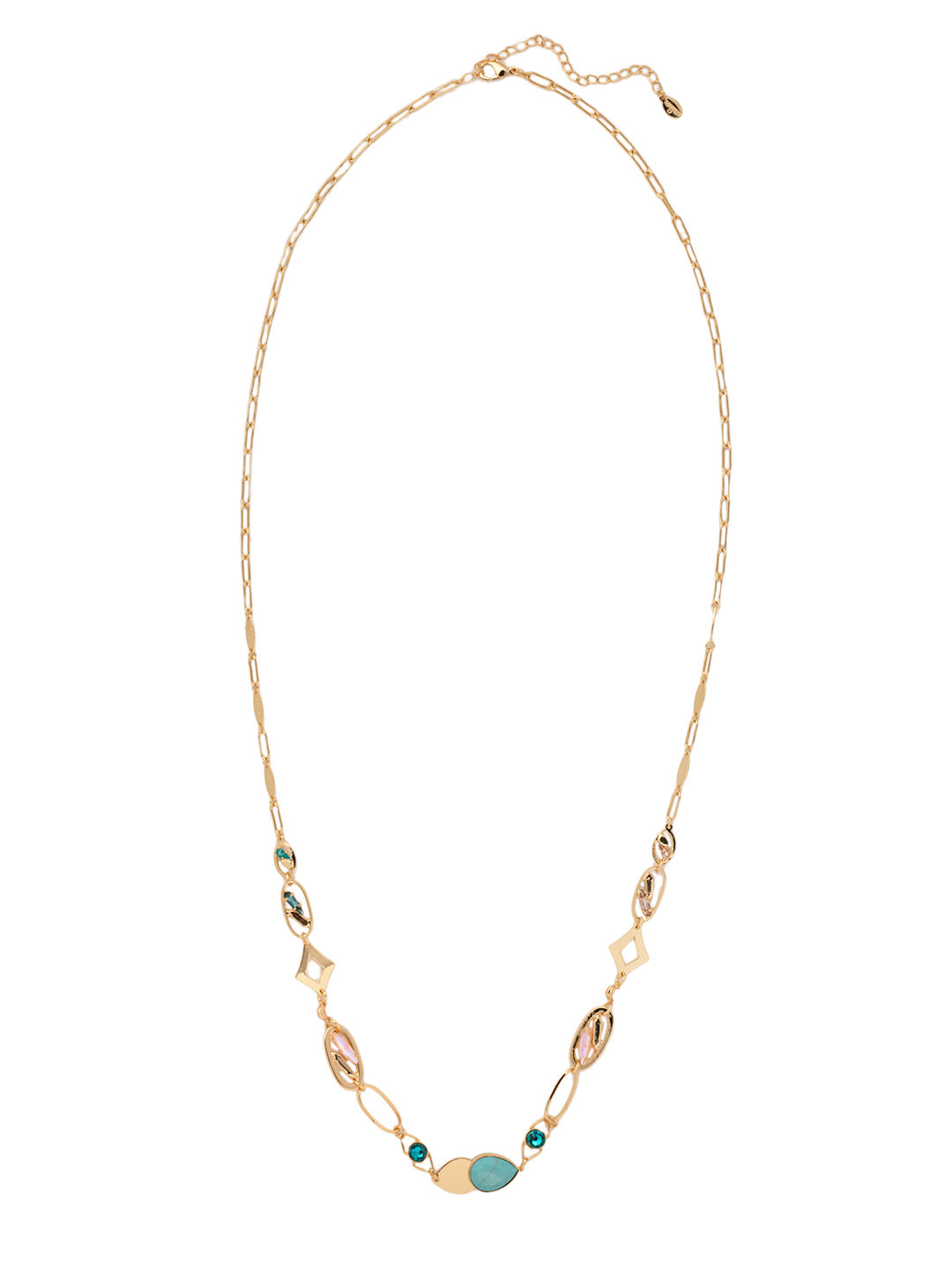 Moira Long Necklace - NEZ4BGSOP - <p>The Moira Long Necklace is a masterpiece of assorted chain links and crystals; crafted to stand out and make a statement. From Sorrelli's South Pacific collection in our Bright Gold-tone finish.</p>