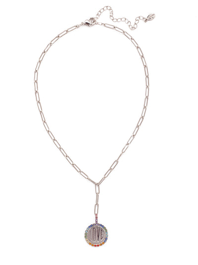 Luvie Pendant Necklace - NFA1PDPRI - <p>The Luvie Pendant Necklace features a paperclip chain hanging in a lariat style, with a single love script coin at the bottom. The lobster claw clasp secures the adjustable chain to various lengths. From Sorrelli's Prism collection in our Palladium finish.</p>