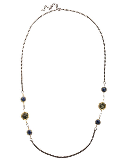 Luvie Long Necklace - NFA3MXIND - <p>There is lots to LOVE about the Luvie Long Necklace. A box chain features colorful round stones set in a cushion of crystals and our popular love coins. From Sorrelli's Industrial collection in our Mixed Metal finish.</p>